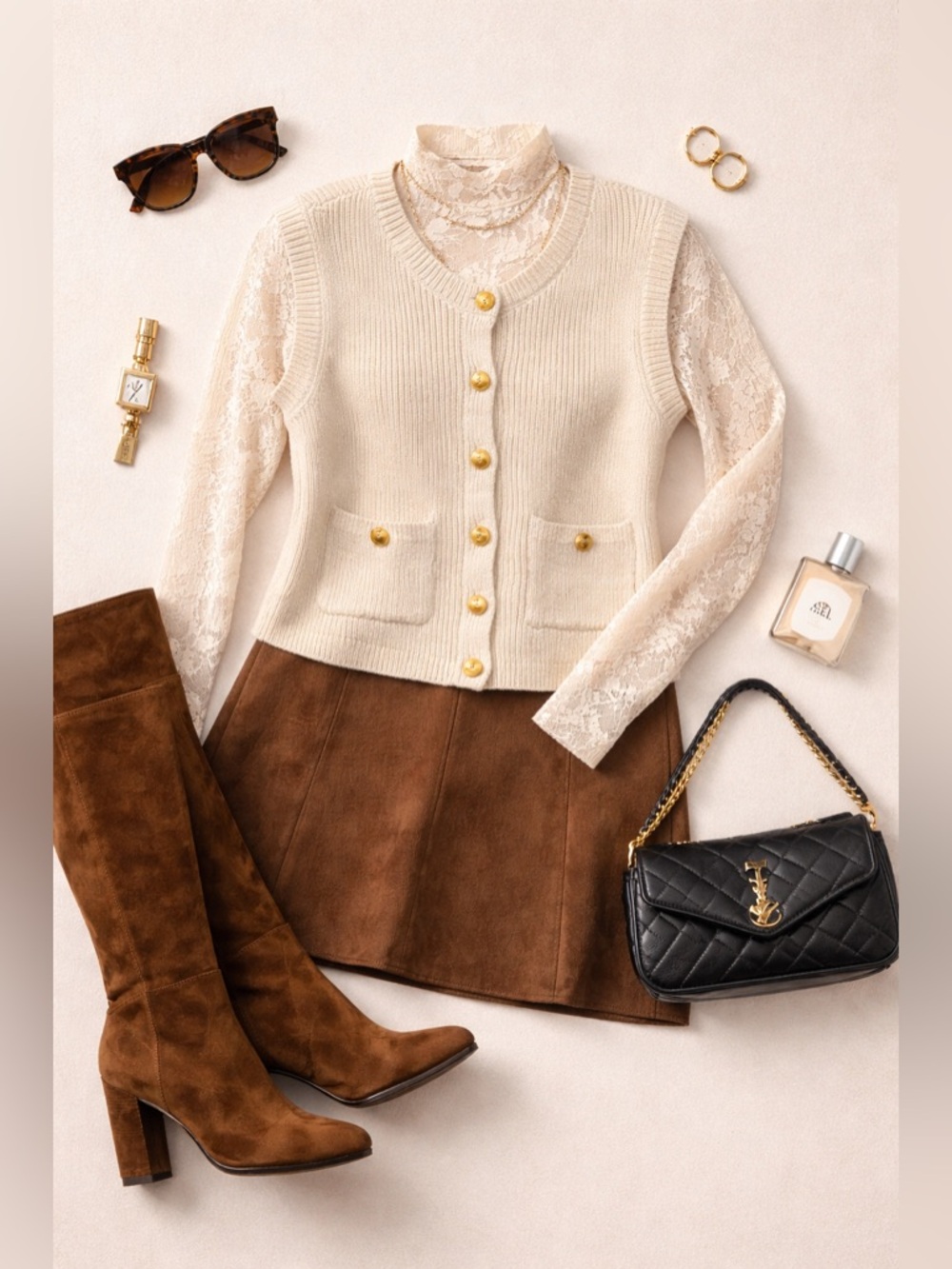 NWOT Moon & Madison Cream Sweater Vest Medium | Gold Button Knit Vest - Picture 3 of 8